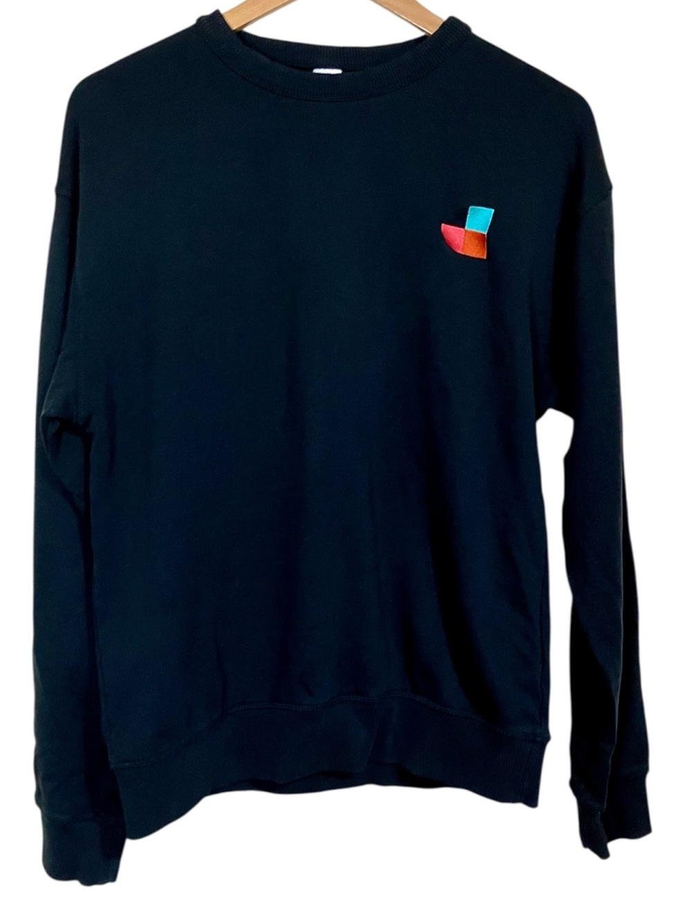 KOTN Crew Neck Black Sweatshirt with Check Embroidery Size Small